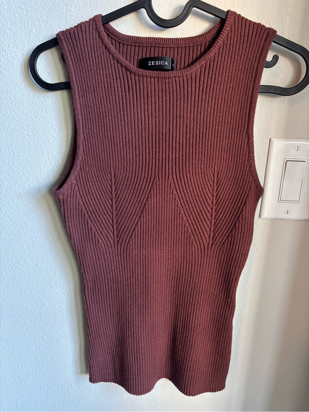 ZESICA Brown Ribbed Knit Sleeveless Top Size L